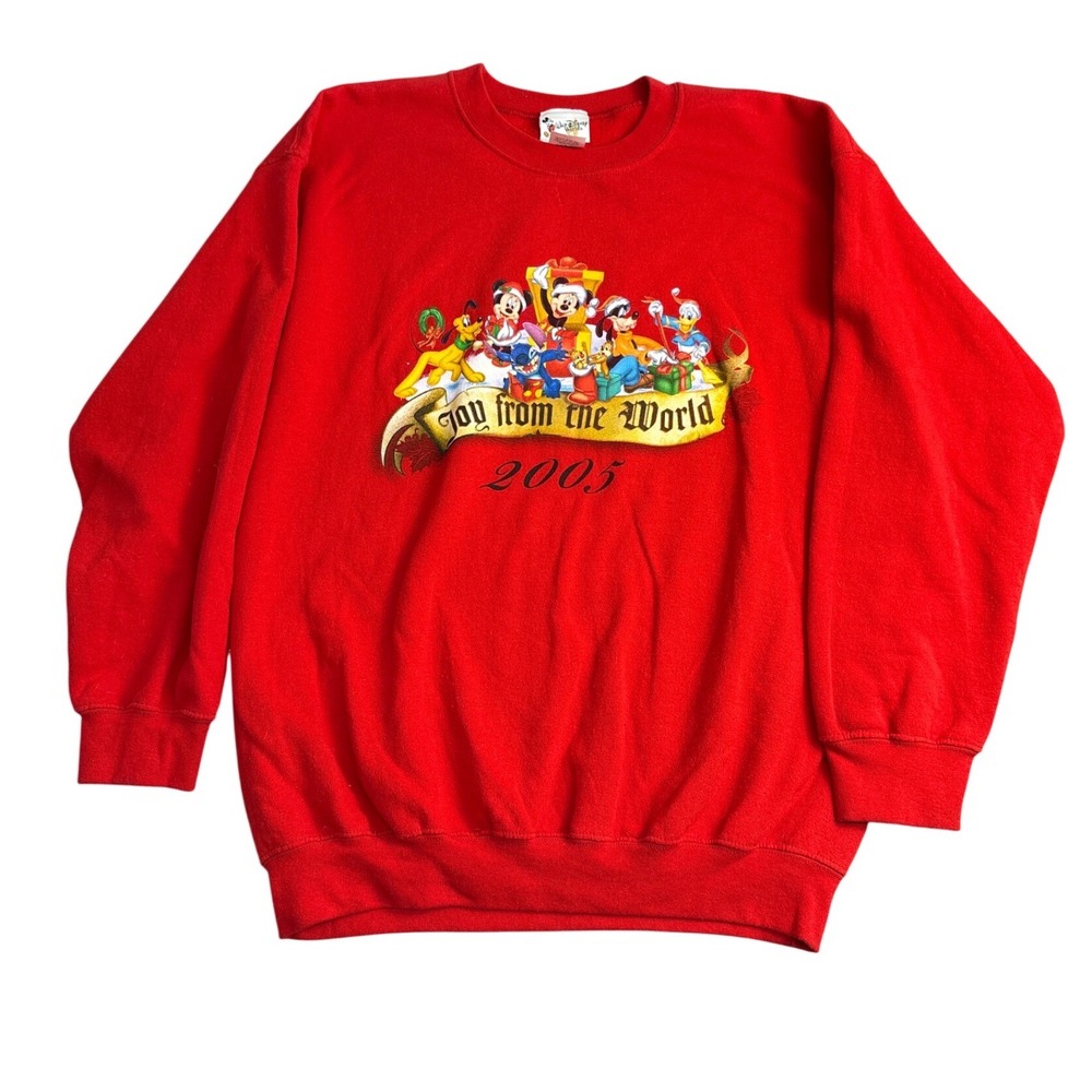 Vintage Walt Disney World Joy From The World 2005 Christmas Sweatshirt Red Large